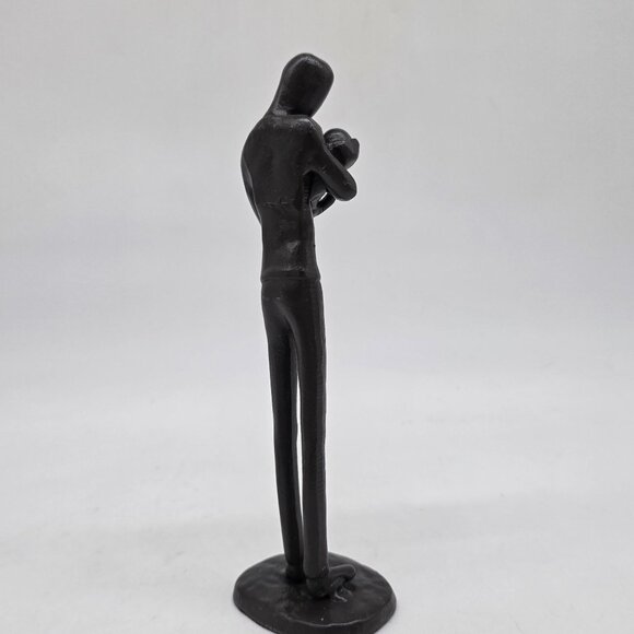 Modern Black Metal Sculpture Of Parent Father Holding Child 7.5" Tall - Picture 7 of 10